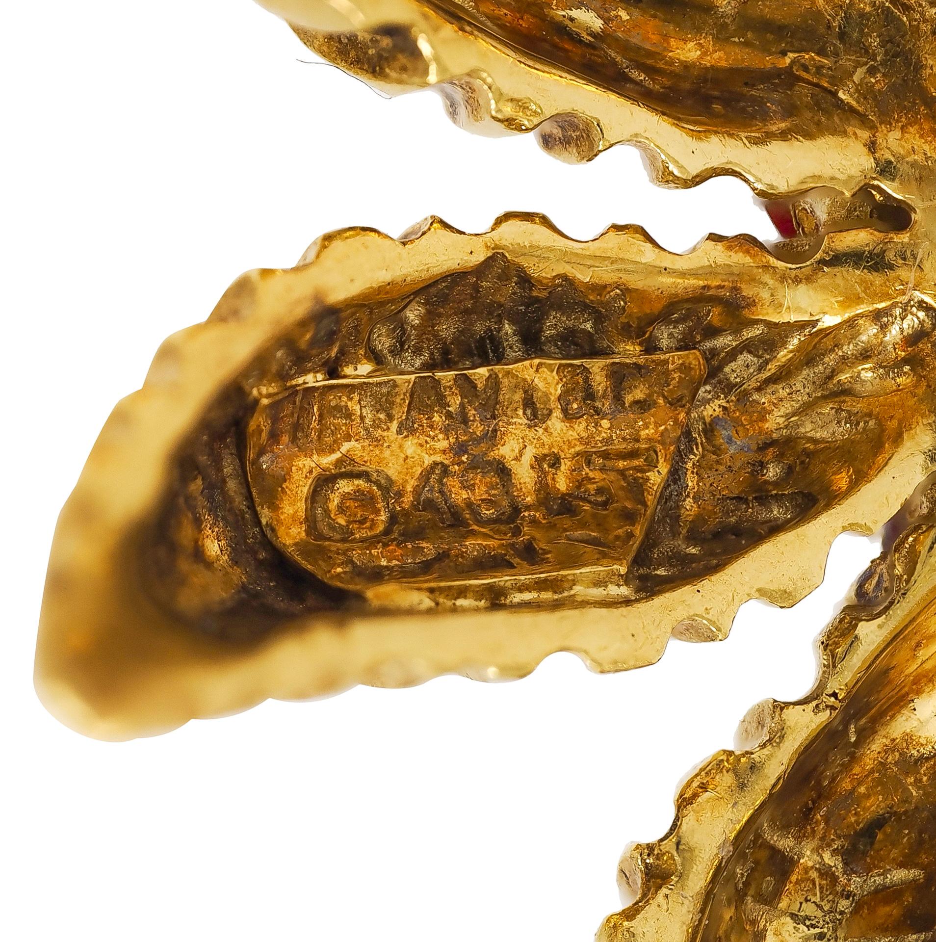 Tiffany & Co. 1970's 0.86 CTW Ruby 18 Karat Yellow Gold Vintage Flower Brooch