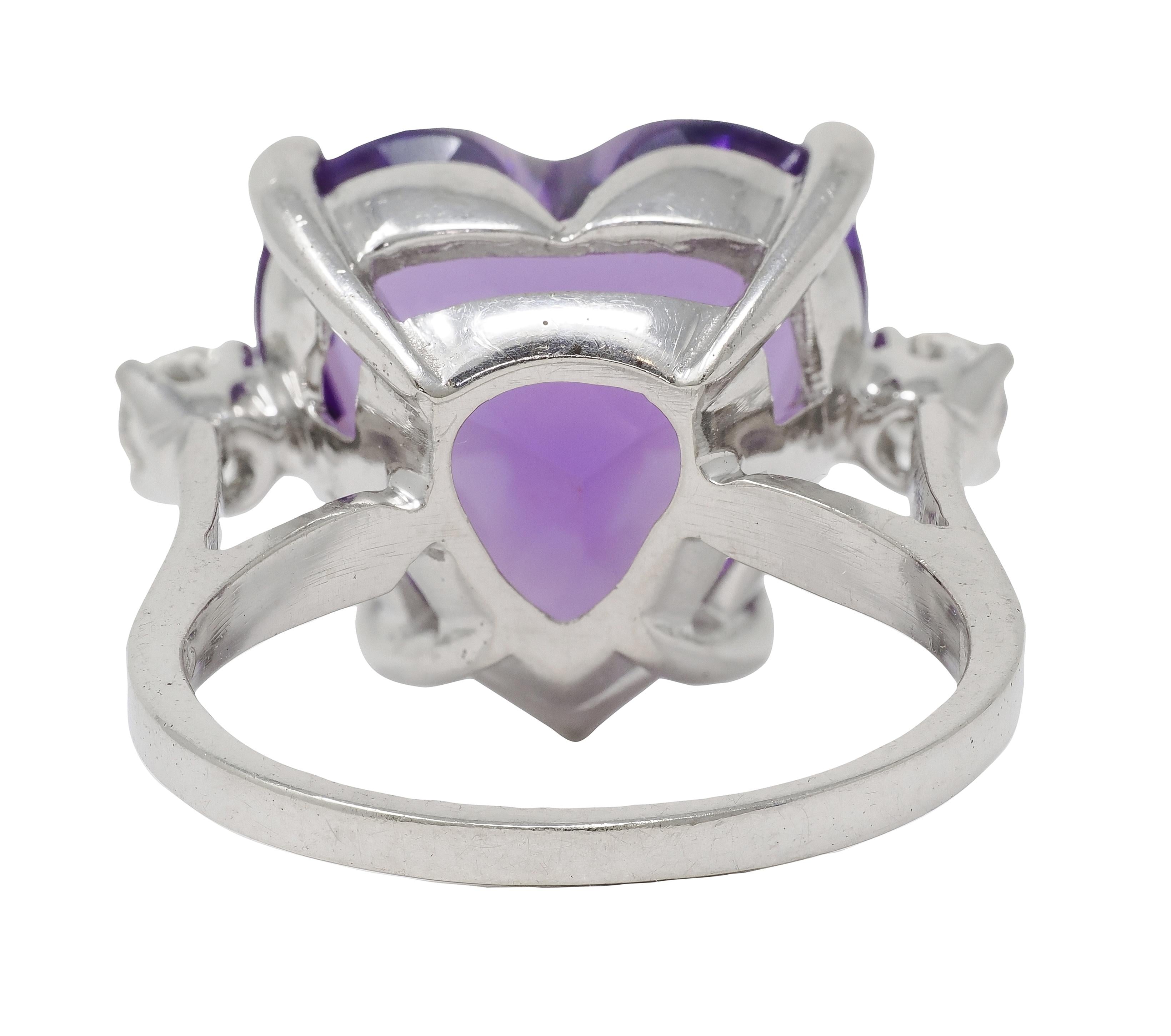 Felger Inc. 1940's Amethyst Diamond 14 Karat White Gold Vintage Heart Ring