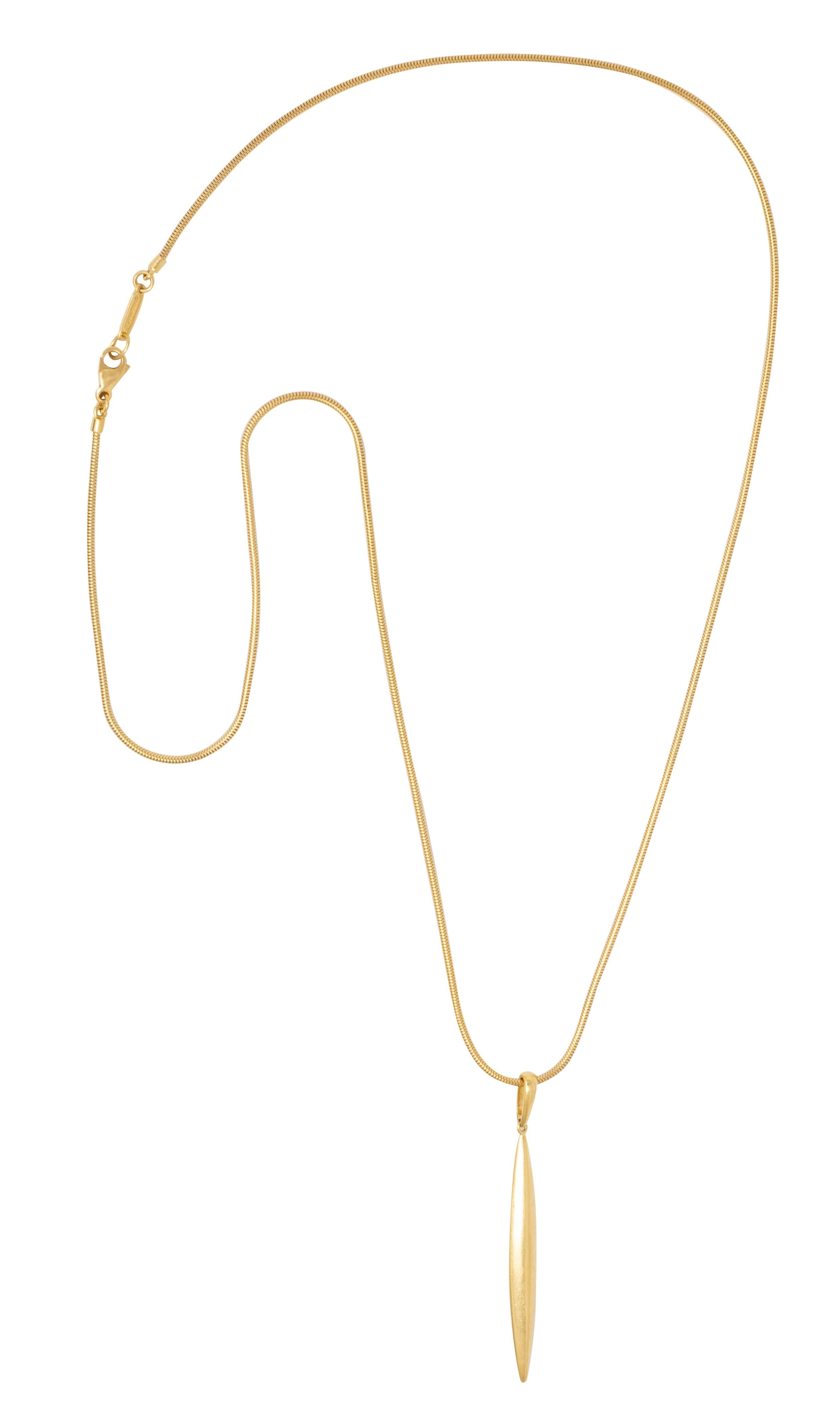 Tiffany & Co. 1990's 18K Yellow Gold Vintage Minimalist Feather Pendant Necklace