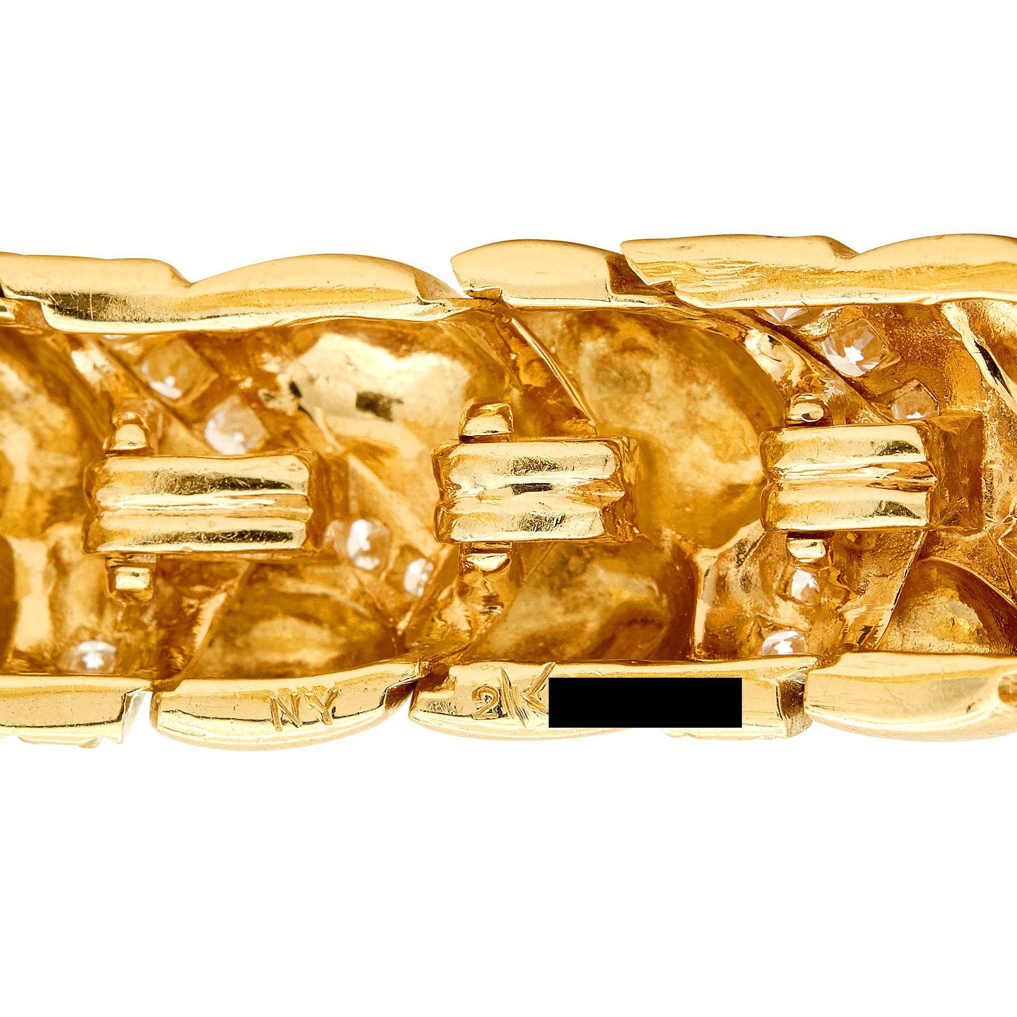 Van Cleef & Arpels French 1980's Diamond 18K Yellow Gold Vintage Woven Bracelet