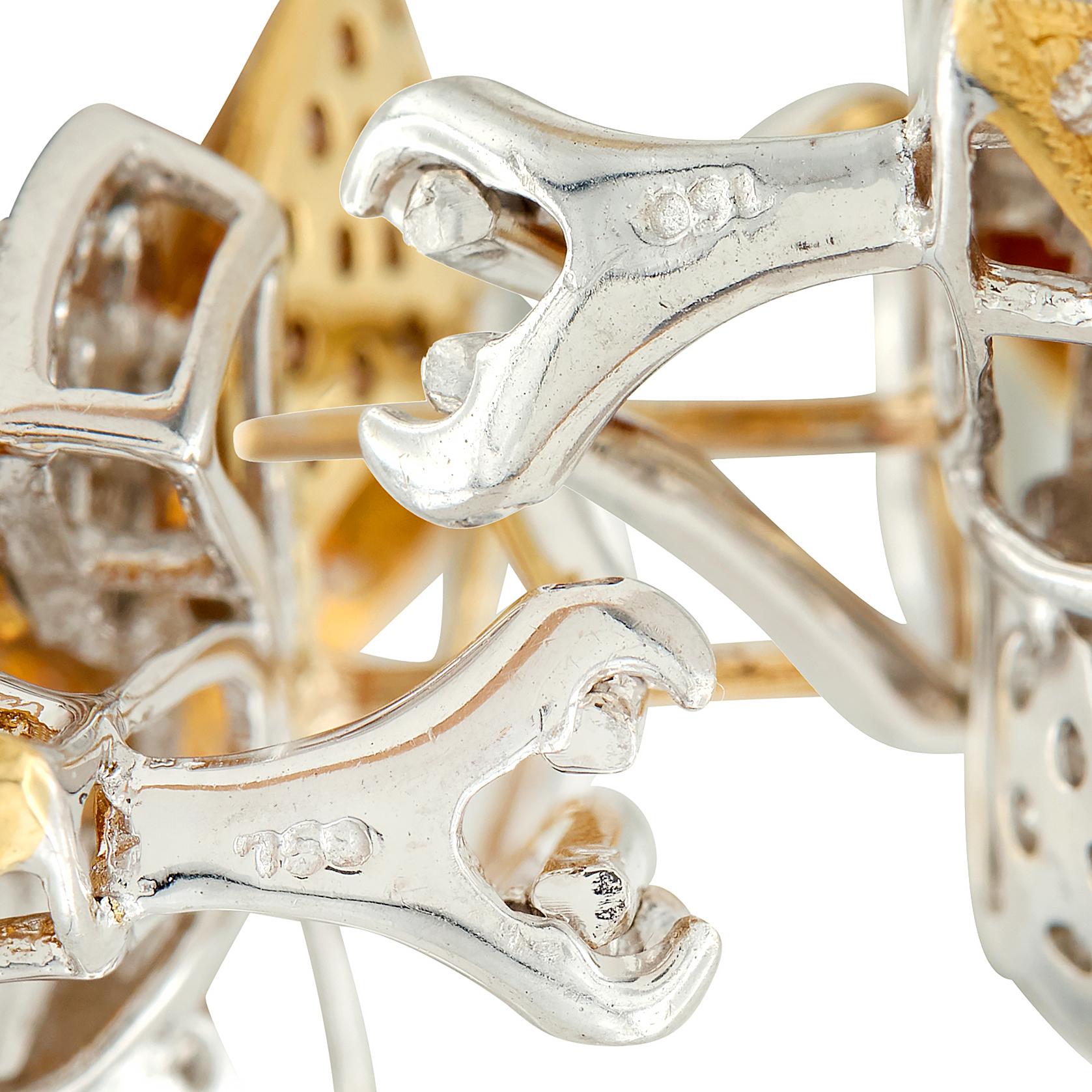 Contemporary 2.56 CTW Diamond 18 Karat Two-Tone Yellow Gold Bow Earrings