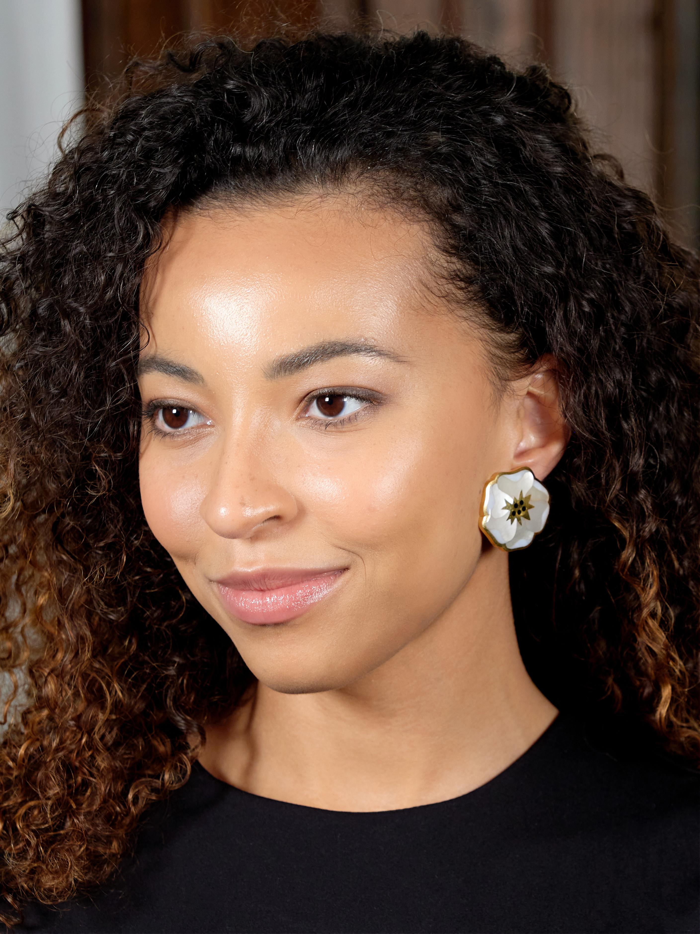 Angela Cummings Tiffany & Co Multi-Gem Inlay 18K Vintage Poppy Ear-Clip Earrings