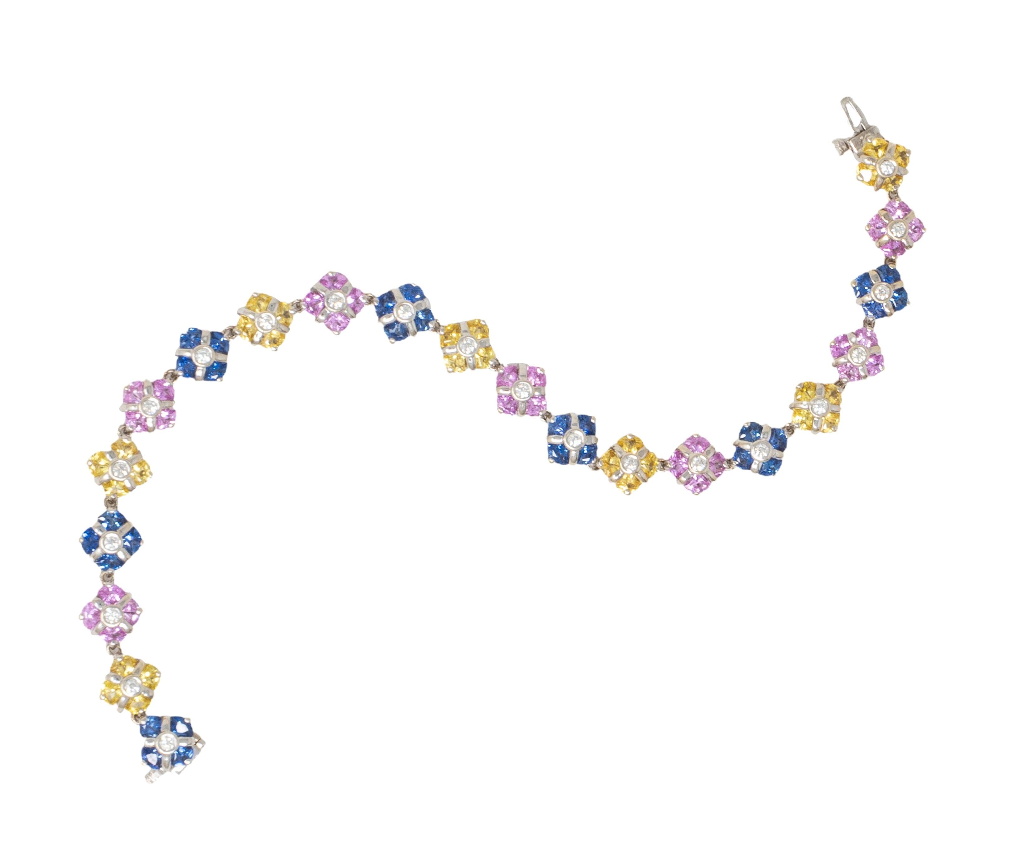 Contemporary 11.02 CTW Party Color Sapphires Diamond 18K Gold Bracelet