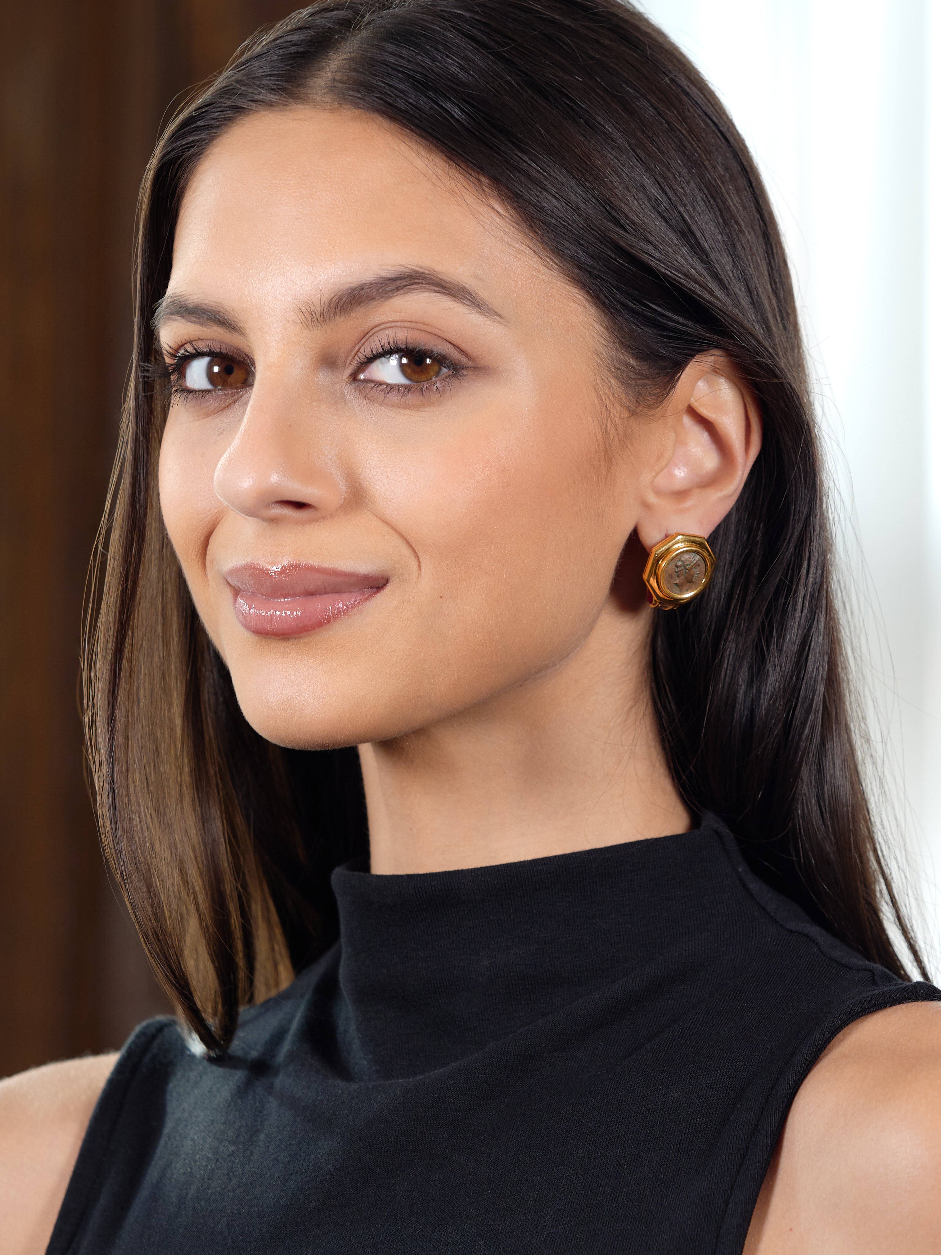 Bulgari 1980's Diamond Ruby Ancient Coin 18 Karat Yellow Gold Vintage Monete Earrings