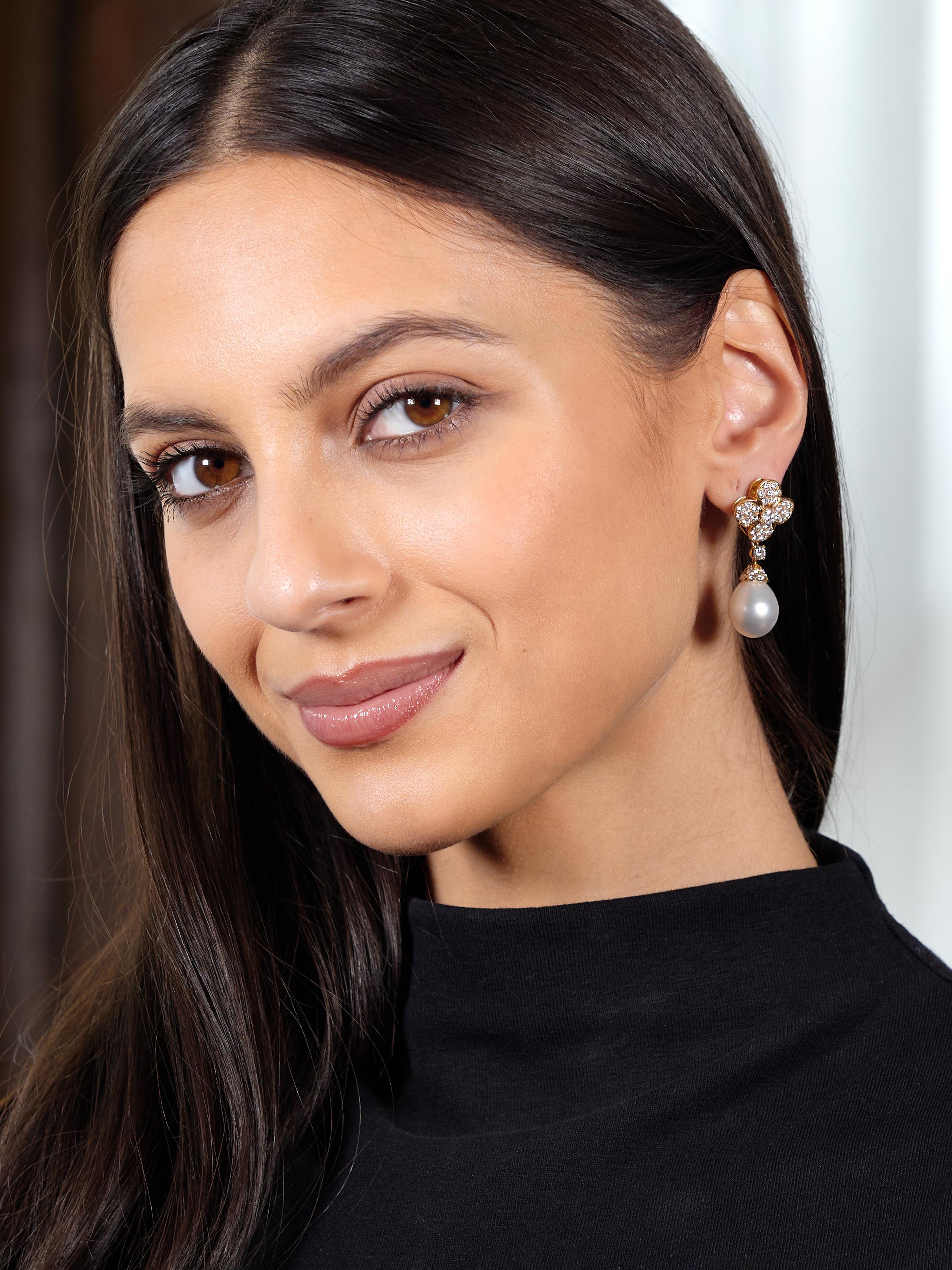 Van Cleef & Arpels French 1980 Diamond Pearl Alhambra Day-To-Night Earrings