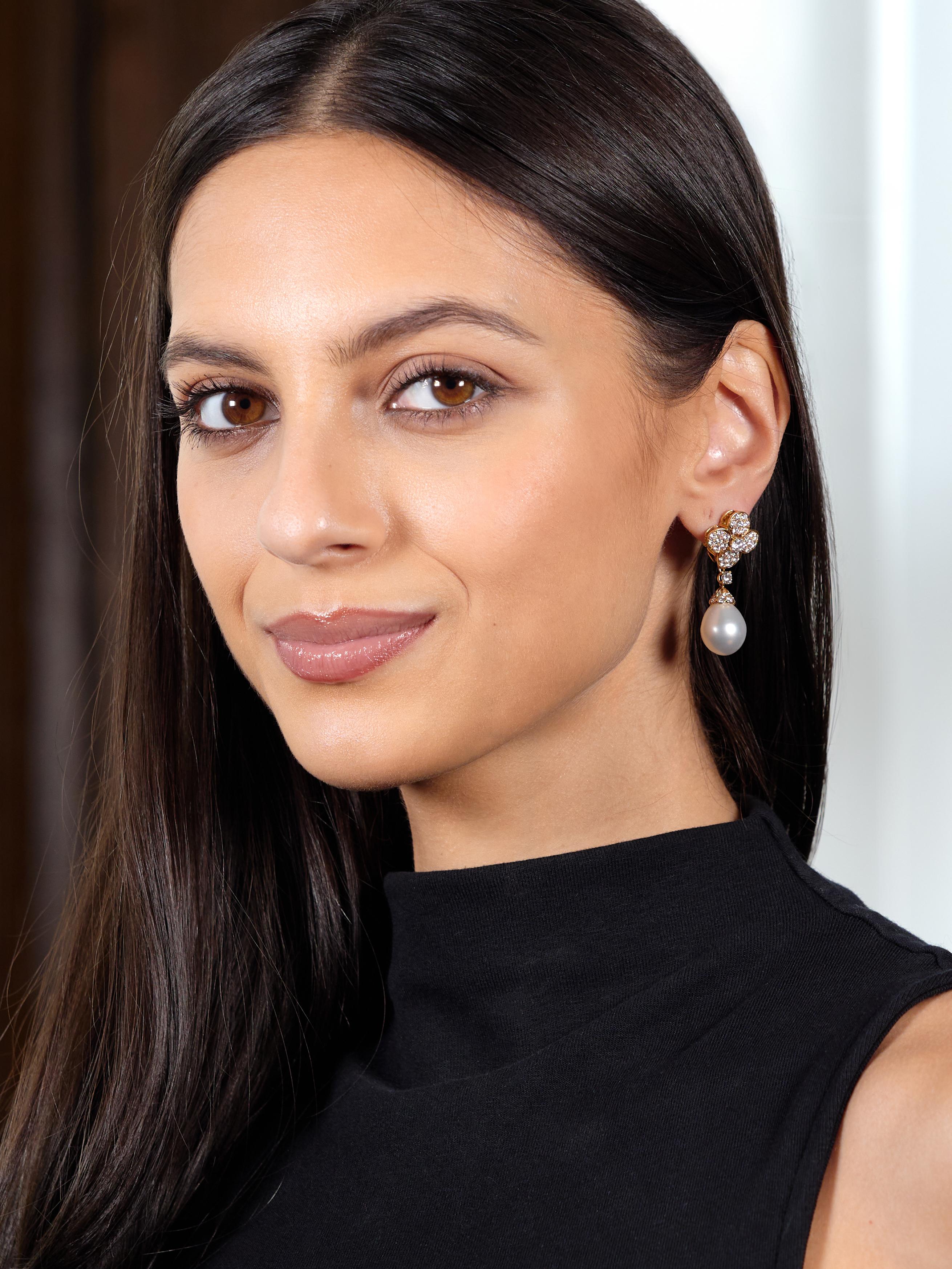 Van Cleef & Arpels French 1980 Diamond Pearl Alhambra Day-To-Night Earrings