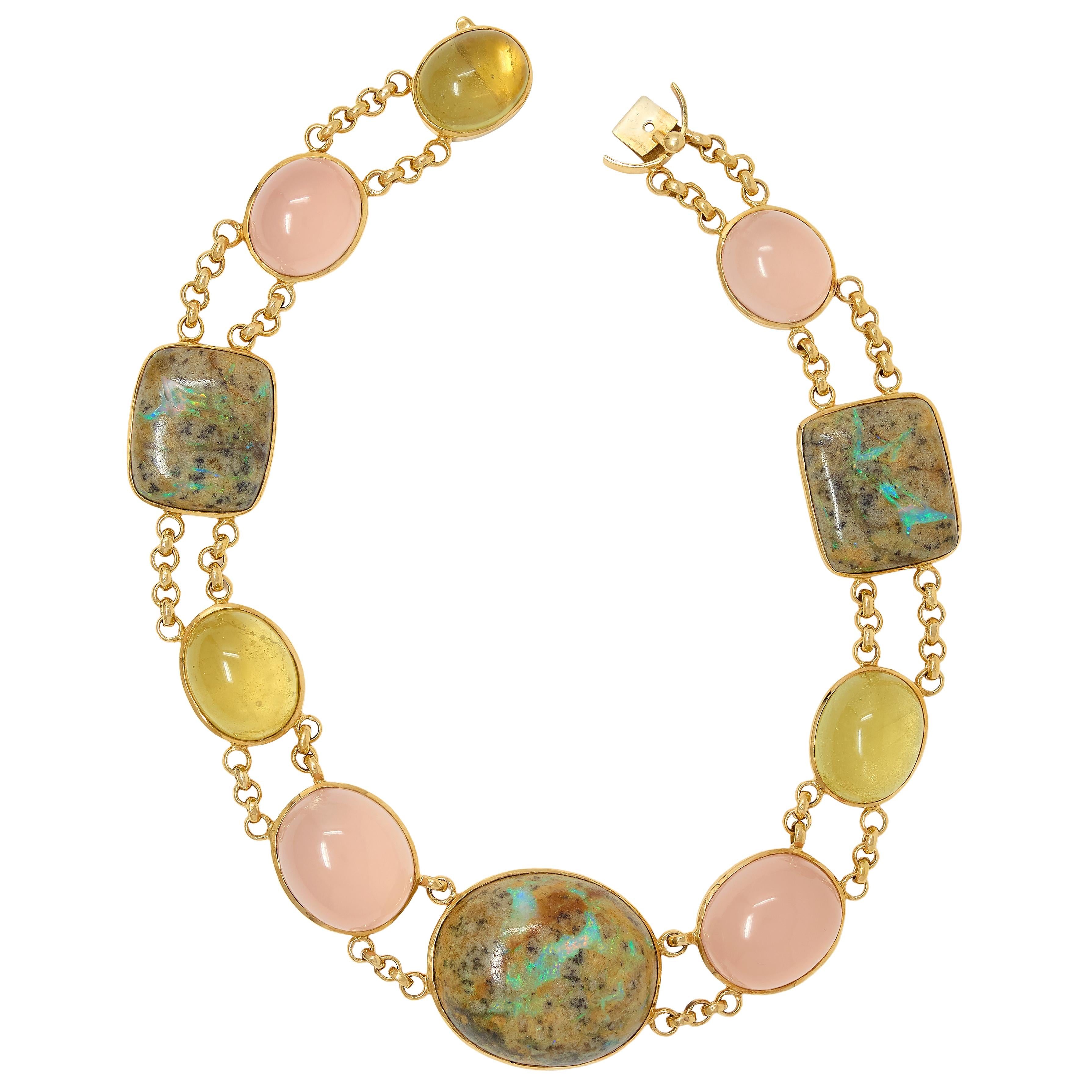 Laura Munder Multi-Gem Opal Cabochon 14 Karat Yellow Gold Station Necklace