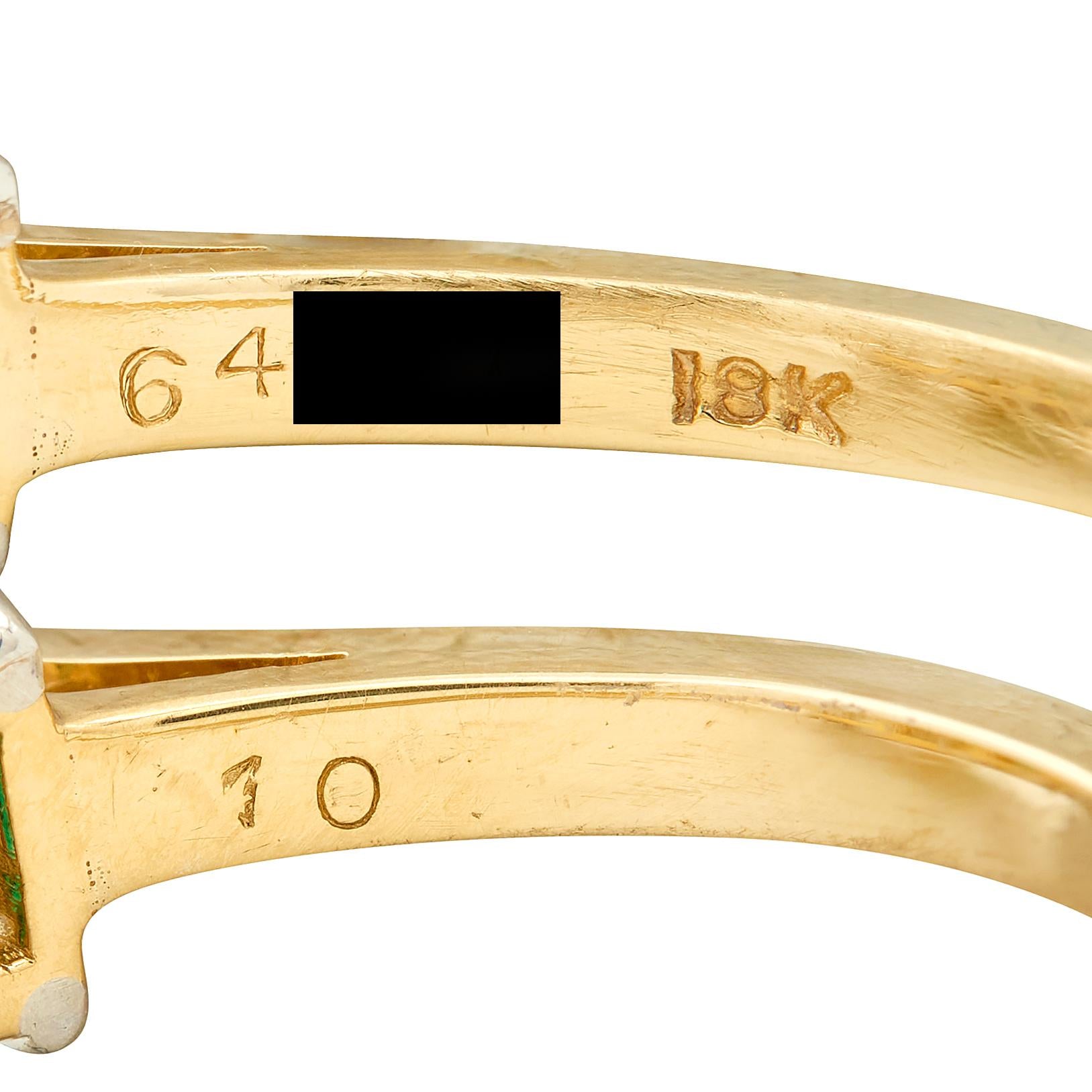 1990's 3.36 CTW No-Oil Emerald Diamond 18K Gold Platinum Three Stone Ring GIA