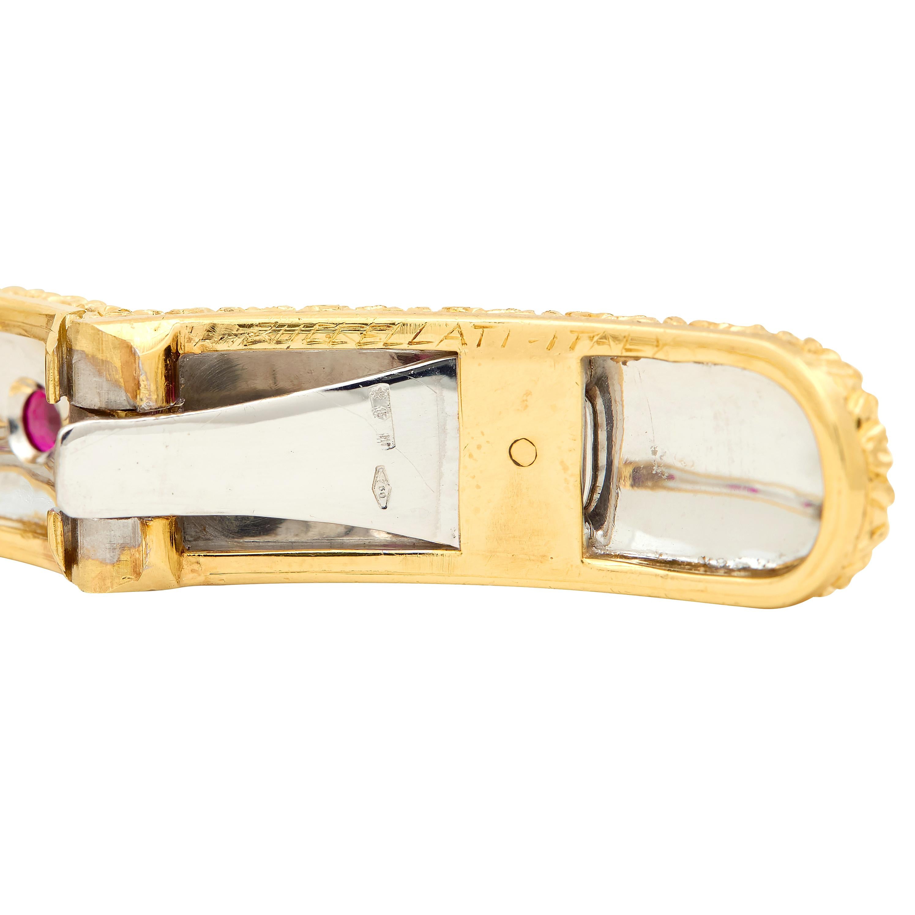 Buccellati Ruby 18K Two-Tone White Yellow Gold Vintage Macri Capri Cuff Bracelet