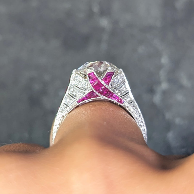 Art Deco 6.43 CTW Old European Diamond Ruby Platinum X Engagement Ring GIA Wilson's Estate Jewelry