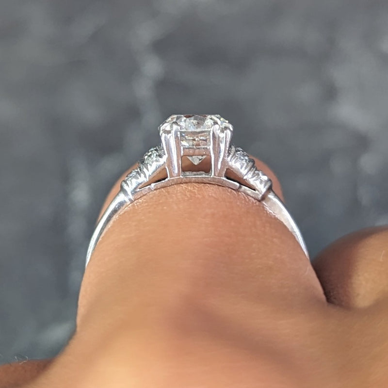 Mid-Century 1.16 CTW Old European Diamond Platinum Tiered Vintage Engagement Ring GIA Wilson's Estate Jewelry