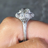 Art Deco 2.35 CTW Diamond Sapphire Platinum Foliate Quatrefoil Engagement Ring Wilson's Estate Jewelry
