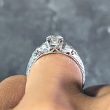 Art Deco European Diamond 18 Karat White Gold Square Form Scroll Engagement Ring Wilson's Estate Jewelry