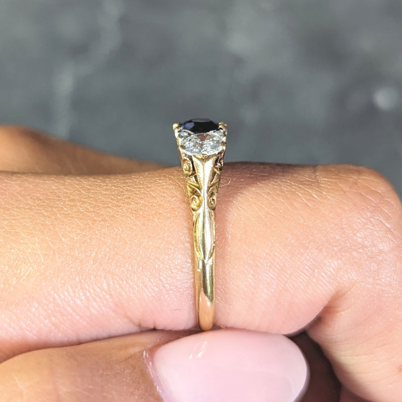 Victorian 3.70 CTW Sapphire Diamond 18 Karat Gold Antique Three Stone Ring Wilson's Estate Jewelry