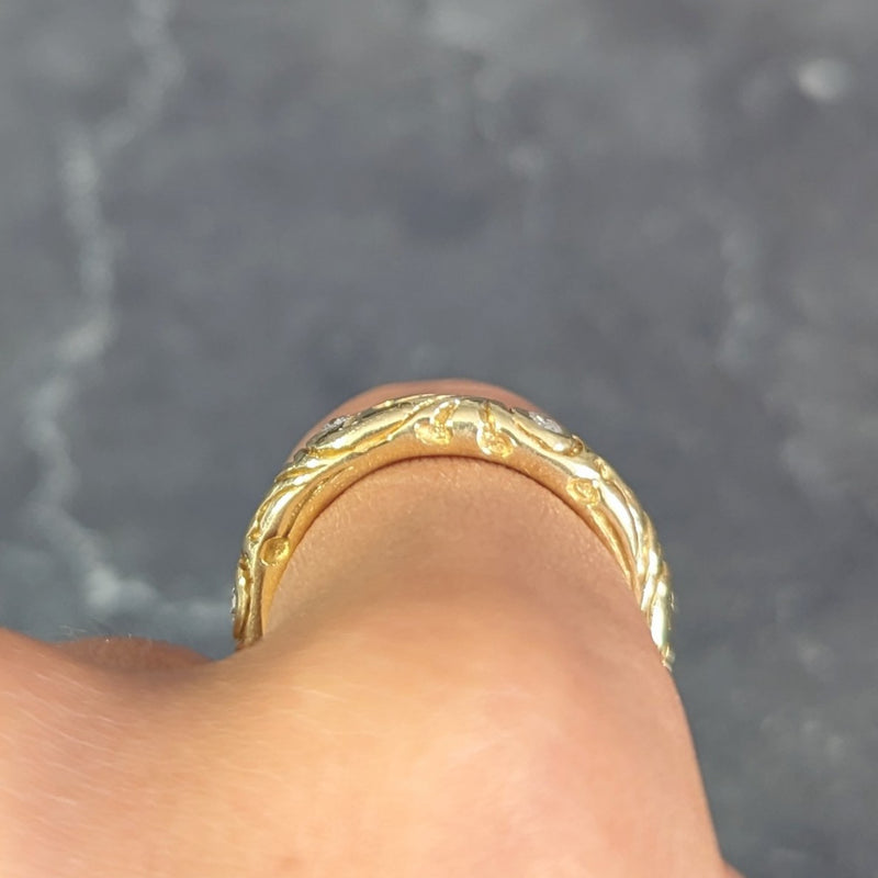 Vintage Diamond 18 Karat Yellow Gold Scroll Band Ring Wilson's Estate Jewelry