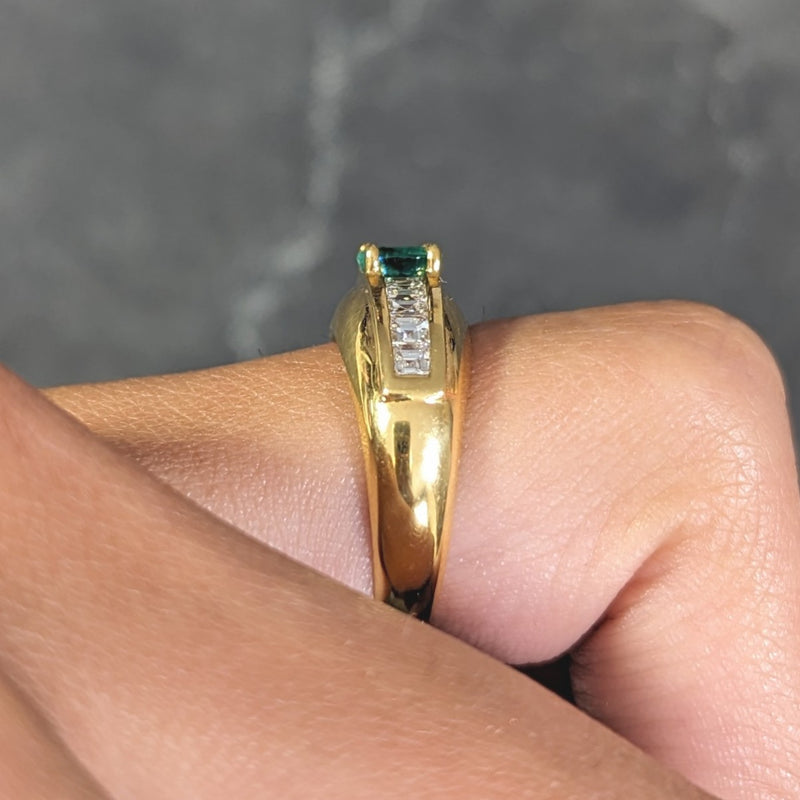 1980's 1.00 CTW Emerald Diamond 18 Karat Yellow Gold Vintage Gemstone Ring Wilson's Estate Jewelry