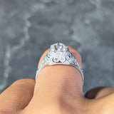 Art Deco 1.71 CTW Old Mine Cut Diamond Platinum Ribbon Vintage Engagement Ring Wilson's Estate Jewelry