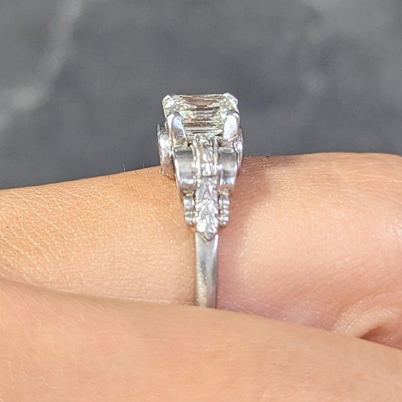 Art Deco 0.97 CTW Emerald Cut Diamond Platinum Vintage Engagement Ring GIA Wilson's Estate Jewelry