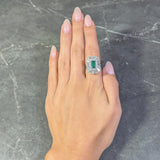 Mid-Century 4.22 CTW Emerald Diamond Platinum Ballerina Halo Convertible Vintage Pendant Ring GIA Wilson's Estate Jewelry
