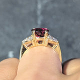 1980's 2.80 CTW No Heat Ruby Diamond 18 Karat Yellow Gold Three Stone Ring GIA Wilson's Estate Jewelry