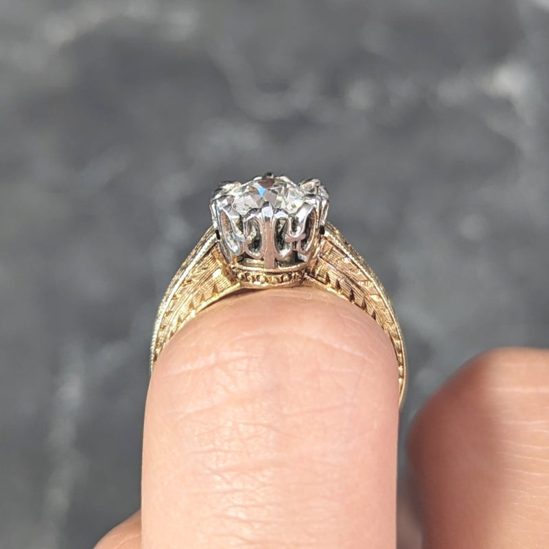 Art Deco 0.88 CTW Diamond Two-Tone 14 Karat Gold Vintage Engagement Ring Wilson's Estate Jewelry