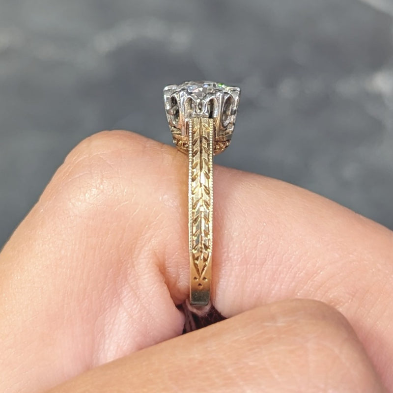 Art Deco 0.88 CTW Diamond Two-Tone 14 Karat Gold Vintage Engagement Ring Wilson's Estate Jewelry
