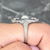 Art Deco 2.48 CTW Natural Pearl Diamond Sapphire Platinum Antique Dinner Ring Wilson's Estate Jewelry