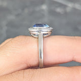 Art Deco 4.11 CTW No Heat Ceylon Sapphire Diamond 14 Karat Gold Halo Ring GIA Wilson's Estate Jewelry