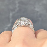Art Deco 0.31 CTW Old European Cut Diamond 18 Karat Gold Lotus Engagement Ring Wilson's Estate Jewelry