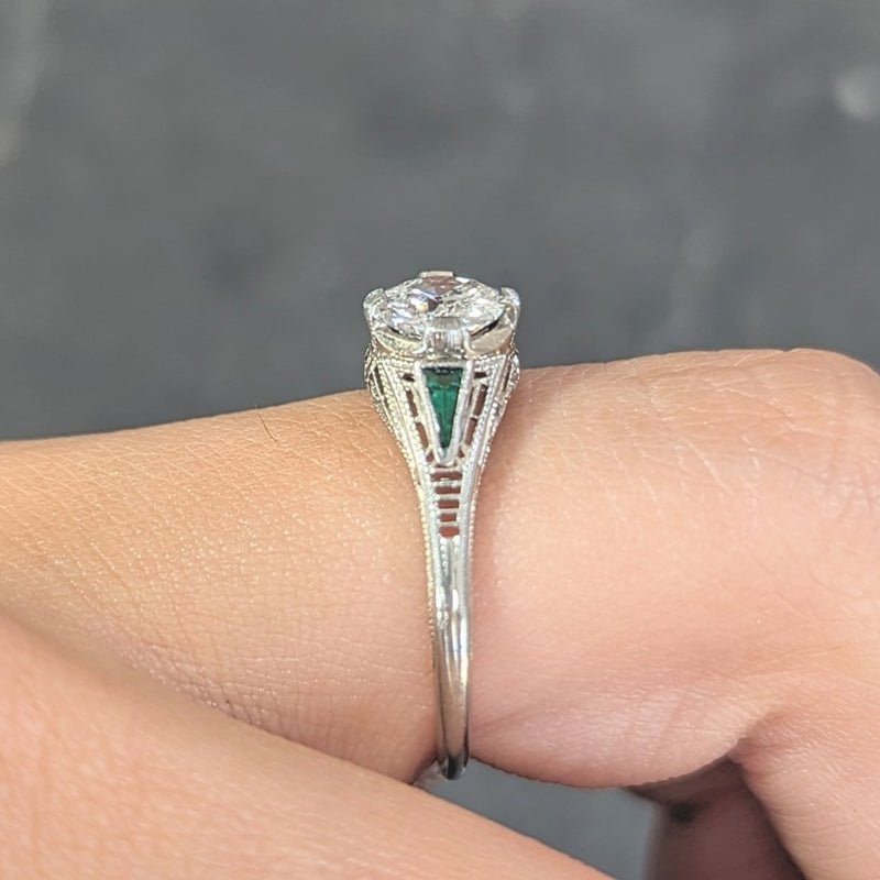 Art deco emerald shop cut engagement rings