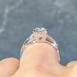 Mid-Century 1.11 CTW Diamond Platinum Scrolling Ribbon Vintage Engagement Ring Wilson's Estate Jewelry
