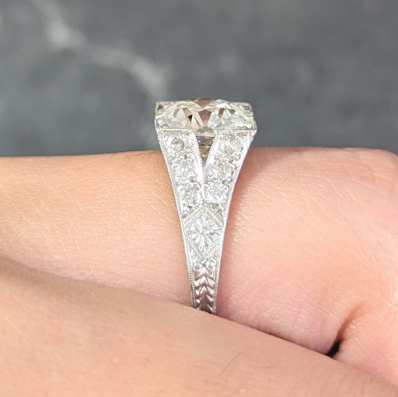 Art Deco 3.45 CTW Old European Cut Diamond Platinum Wheat Vintage Engagement Ring GIA Wilson's Estate Jewelry