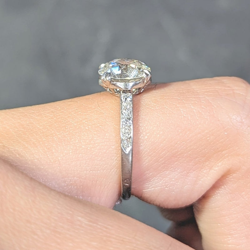 Art Deco French 2.21 CTW Old European Diamond Platinum Engagement Ring GIA Wilson's Estate Jewelry