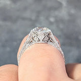 Art Deco 1.75 CTW Old European Cut Diamond Platinum Lotus Vintage Engagement Ring GIA Wilson's Estate Jewelry