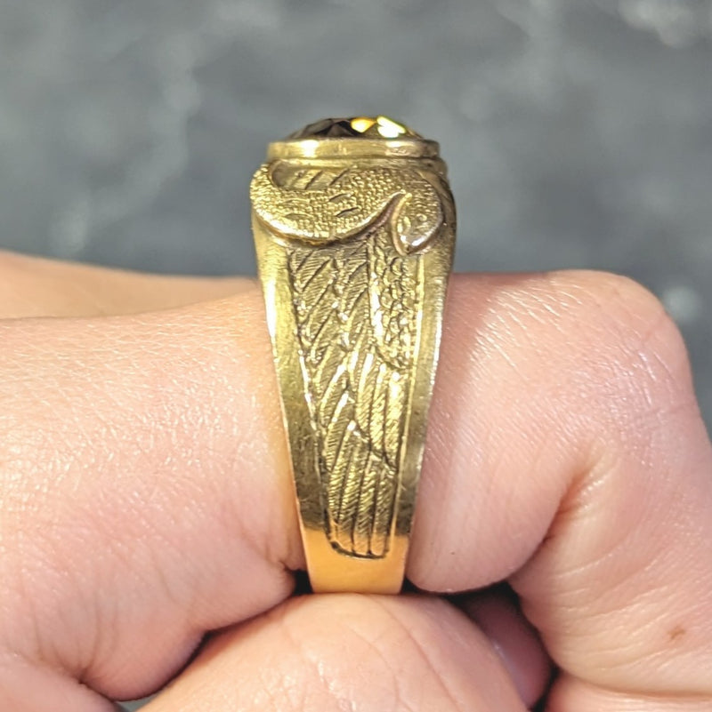 Art Nouveau 4.57 CTW Zircon 14 Karat Yellow Gold Winged Serpent Antique Men's Unisex Ring Wilson's Estate Jewelry