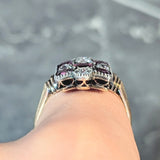Victorian 3.74 CTW Diamond Ruby Silver 18 Karat Gold Checkerboard Navette Ring Wilson's Estate Jewelry