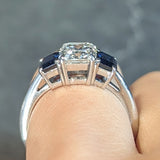 Tiffany & Co. 2.71 CTW Emerald Cut Diamond Sapphire Three Stone Platinum Ring GIA Wilson's Estate Jewelry