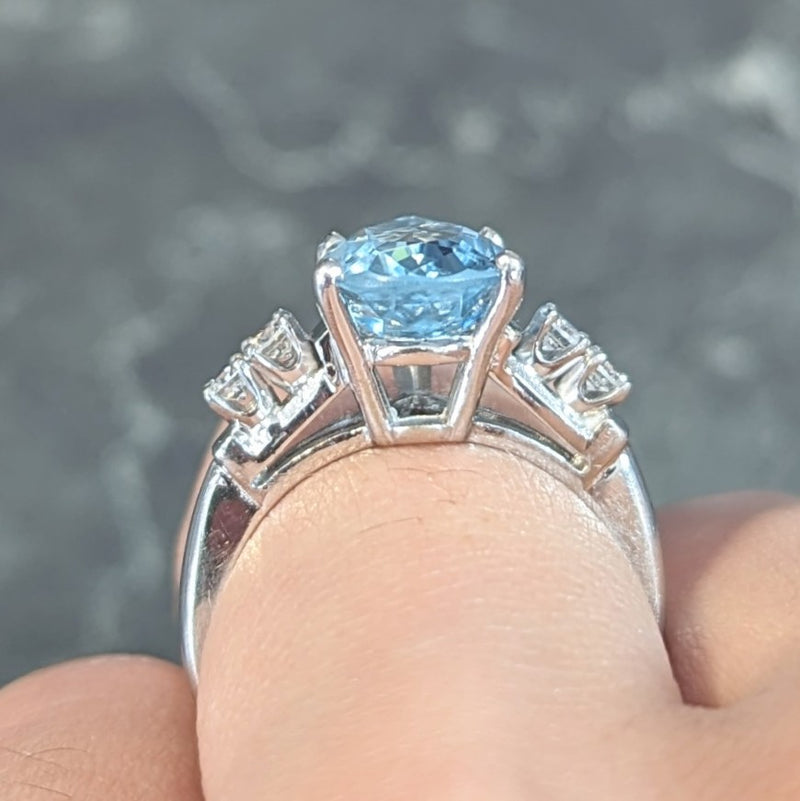 Contemporary 2.24 CTW Pear Cut Aquamarine Diamond 14 Karat White Gold Ring Wilson's Estate Jewelry