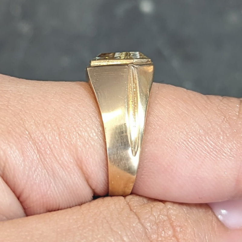 2.44 CTW Hexagonal Cut Fancy Yellow Diamond 14 Karat Gold Vintage Unisex Ring GIA Wilson's Estate Jewelry
