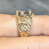 Vintage Carved Agate 14 Karat Yellow Gold Crest Unisex Signet Ring Wilson's Estate Jewelry