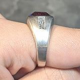 Mid-Century 4.12 CTW Garnet Diamond Platinum Vintage Unisex Signet Ring Wilson's Estate Jewelry