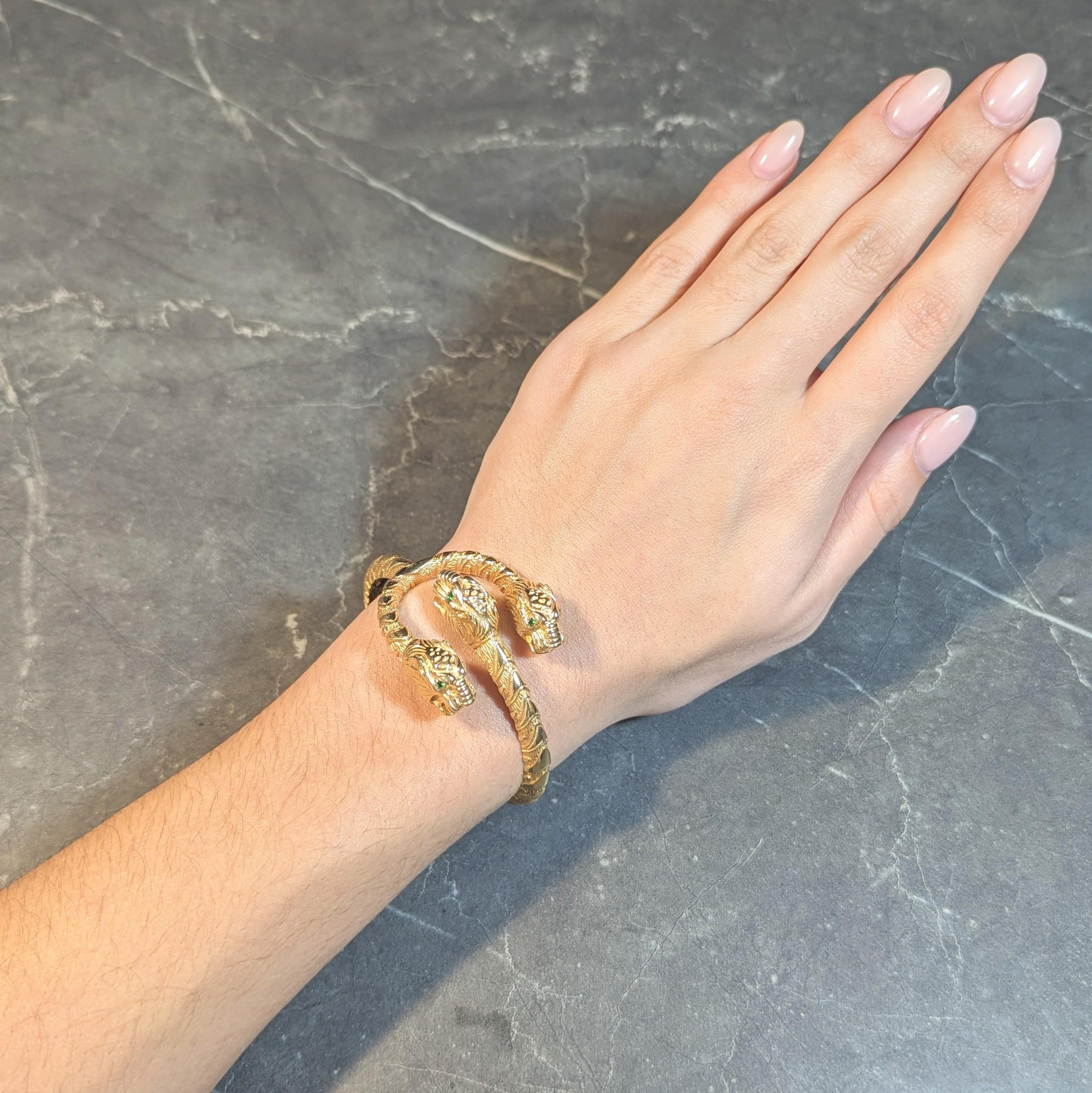 Gucci 2016 Tsavorite Enamel 18 Karat Yellow Gold Dionysus Tiger Cuff Bracelet