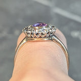 Edwardian Pink Sapphire Diamond Platinum 18 Karat Gold Antique Halo Cluster Ring Wilson's Estate Jewelry
