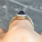 Edwardian 2.42 CTW Sapphire Cabochon Diamond Platinum 14 Karat Gold Halo Ring Wilson's Estate Jewelry