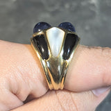 1980's 8.80 CTW Sapphire Onyx Mother-Of-Pearl 18 Karat Gold Wide Band Ring Wilson's Estate Jewelry