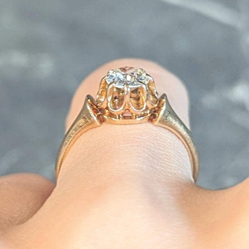 Victorian 0.55 CTW Old European Cut Diamond 14 Karat Yellow Gold Belcher Set Engagement Ring