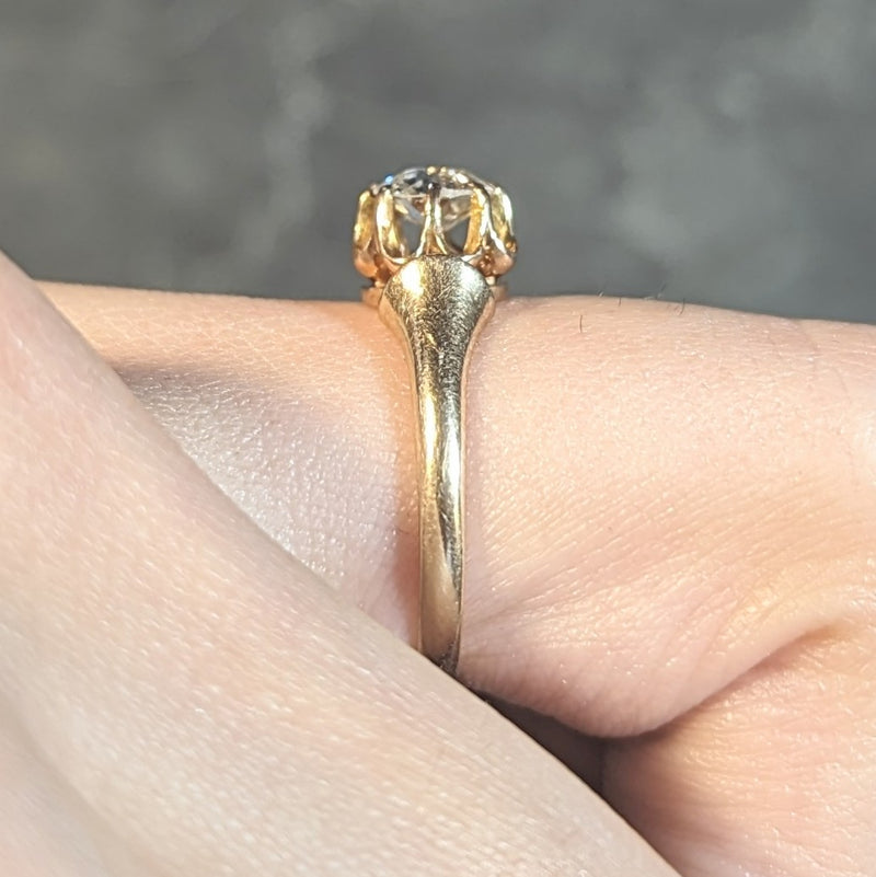 Victorian 0.55 CTW Old European Cut Diamond 14 Karat Yellow Gold Belcher Set Engagement Ring