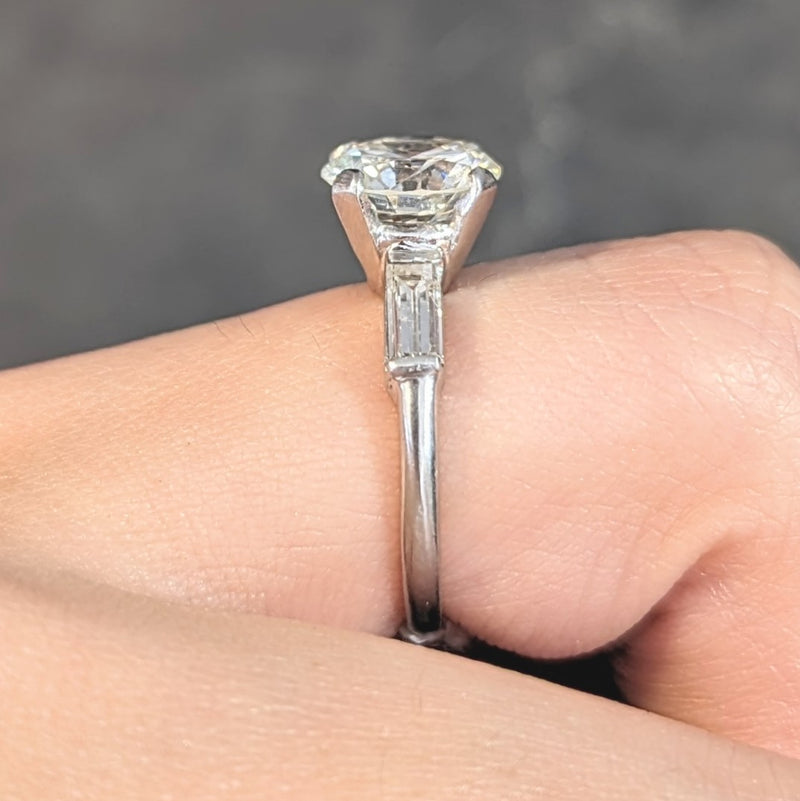 Mid-Century 2.74 CTW Transitional Cut Diamond Platinum Three Stone Engagement Ring GIA Wilson's Estate Jewelry