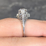 Art Deco 1.27 CTW European Diamond Sapphire 18 Karat White Gold Engagement Ring Wilson's Estate Jewelry