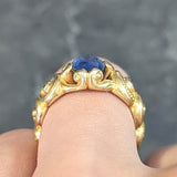 Art Nouveau 2.25 CTW Sapphire Diamond 18 Karat Yellow Gold Antique Unisex Swirl Ring Wilson's Estate Jewelry